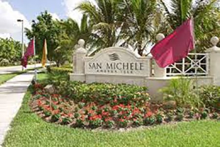 entry sign of San Michele Andros Isles